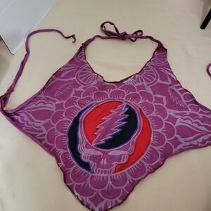 Grateful Dead Steal Your Face Halter Handkerchief Top Purple Boho Festival Biker